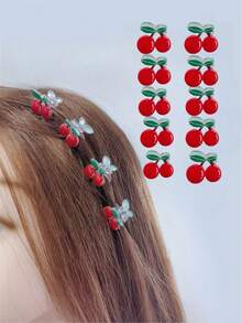 10个/15个可爱樱桃ABS塑料发夹，甜美刘海发饰，适合任何场合，四季皆宜 - 彩色 - 查看 2