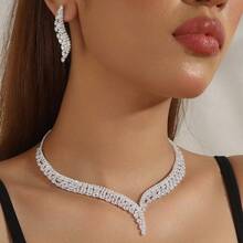 3pcs Silver Jewelry Set, Sexy Rhinestone Necklace And Earrings, Elegant Style, Suitable For Parties, Banquets, Anniversaries, Birthdays, Weddings, And Other Occasions - Silver - View 5