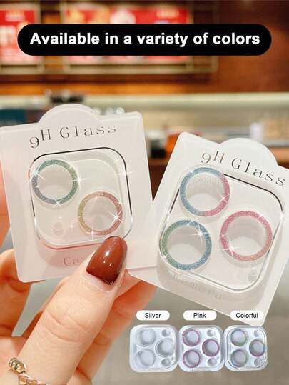 1pc Colorful, Pink, Silver Transparent Silkscreen Glitter Lens Protector Film, Waterproof, Anti-Fall, Anti-Scratch, Compatible With IPhone 11/12/13/14/15/16/16 Plus/16 Pro/16 Pro Max/17/17 Pro/17 Pro Max Series Applicable To Daily Shield, Office, Home Daily Shield Office Home Phone Camera Cover Sparkling Crystal Shockproof Scratch Resistant
