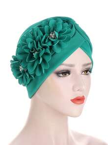 1pc Women's Headscarf Hat, Pleated Watermelon Hat With Three-Flower Fashion Turban Headscarf Hat Hair Sleep Cap - Color - View 10