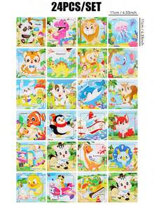 1/4/6/8/12/40片装儿童9片装木制拼图,卡通动物认知拼图套装,儿童益智玩具,恐龙、海洋动物、交通工具、昆虫系列拼图,蒙特梭利玩具,拼图游戏,儿童礼物 - 彩色 - 查看 41