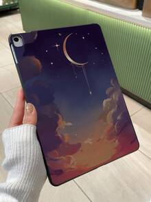 斋月氛围浪漫星空磨砂iPad保护壳，浪漫星空，文学疗愈风格磨砂iPad保护壳，渐变夜空，新月星辰图案iPad保护壳 - 黑色 - 查看 3