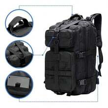 (Nay Shop Creator & KIMTINO) Large 50L Tactical Backpack. Fits A University Notebook. Generous Space For Travel And Outdoor Activities. Versatile Tactical Design. - Black - View 5