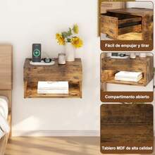 buros para recamaraKzings Buro Flotante de Pared para Recamara con Luz LED con r y Estacion de Carga Mesa de Noce Mesita de Noce Minimalista Mesa iliar Lateral Cama Mueble para Recamara Sala Dormitoburos para recamara - como en la foto - Ver 7