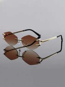 1pc Classic Retro Diamond Shaped Frameless Fashion Unisex Glasses, Street Style Accessory, Ideal Gift Choice - Multicolor - View 3