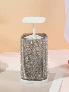 klimonla 1pc Diamond Studded 4-Compartment Cotton Swab Storage Tube, Can Hold Tissues, Cotton Balls, Cotton Swabs, Dental Floss, Bandages, Round 4-Grid Storage Canister - Multicolor - View 12