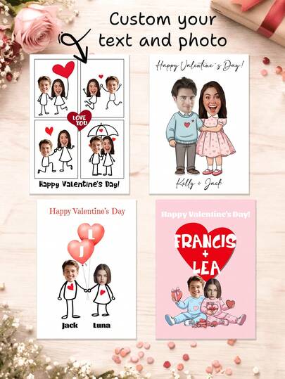 1/3 tấm thiệp Valentine, có thể tùy chỉnh ảnh và văn bản, thiệp Valentine thiết kế riêng, thiệp Valentine cho anh ấy, cho cô ấy, thiệp Valentine cho chồng, vợ, thiệp "Anh yêu em".