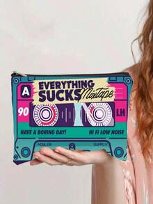 1个复古磁带造型化妆包 - 80年代怀旧设计，印有磁带图案和“人生苦短，及时行乐”字样，方便的拉链设计，适合旅行、露营、健身，男女通用便携式化妆包 - 彩色 - 查看 6