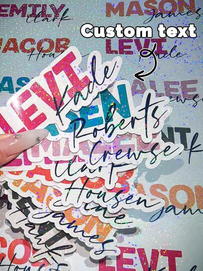 Customized Glitter Name Stickers | Personalized Text Print | Colorful Glittery Font Design | Self-Adhesive Decals | Suitable For Laptops, Cups, Notebooks, Phone Cases | Reusable Decorative Stickers