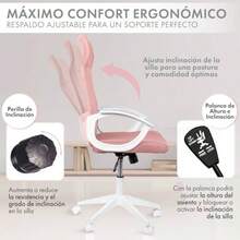 MAGMALIFE Silla de Oficina Stilla Ergonómica con Reposacabezas Respaldo de Malla Transpirable Altura e Inclinación Ajustables Reposabrazos Abatibles y Ruedas 360° Silenciosas Soporta 150kg Rosa - Rosa - Ver 6
