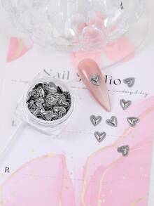 可爱灰色爱心美甲装饰 1盒 3D金属爱心美甲饰品 Y2K风格 DIY美甲饰品配件 情人节 - 灰色 - 查看 5