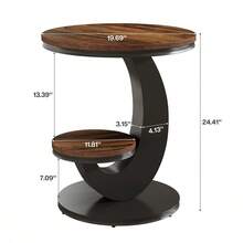 FINMIND Round End Table, 2 Tiers Side Table With Storage Shelf, Sofa Side Bedside Nightstand With Wood Metal Arc-Shaped Frame - Brown - View 2