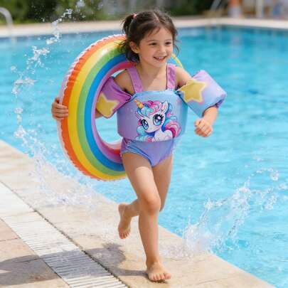 Cartoon Unicorn Swimming Training Vest, Swimming Training Buoyancy Jacket, Suitable For Pool And Beach Fun Floatation