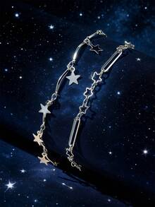 1条多层金属星星、太阳、月亮手工链条珍珠手链，适合女士日常佩戴 - 鏤空鋯石星星銀色 - 查看 16