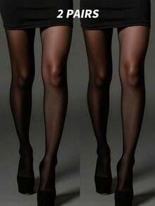 1 Pair Women's Soft Solid Color Semi-Opaque Stirrup Leggings, Black Minimalist Solid Color Opaque Tights, Suitable For Daily Wear - 黑色 - 查看 8