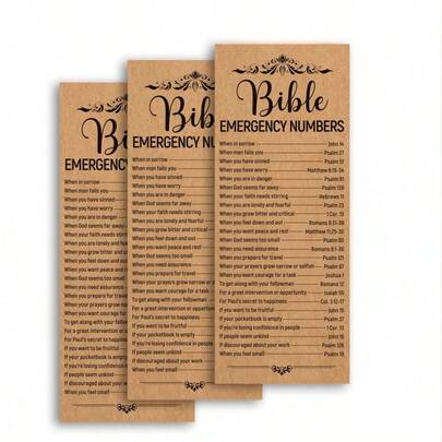 Aesthetic Bible Emergency Numbers Bookmarks, Rustic Kraft Paper Scripture Tags For Journaling, Religious Gift Accessories For Christian Holidays