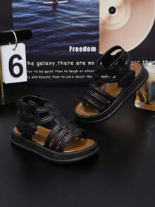 1 Pair Baby Girls' Roman Princess Style Sandals, Toddler Girls' High-Top Princess Sandals, Fashionable, Soft-Soled, Cute, Versatile, Rabbit Design, Suitable For Hiking, Roman Sandals, Summer - Black - View 2