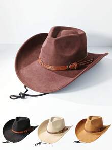 1pc Unisex Faux Suede Denim Hat, Leather Decor, New Retro Cyberpunk Boho Style Adjustable Wide Brim Cap, Fashionable Street Style, Gift For Men, Suitable For Parties, Western Themed Events, Gatherings, Cosplay, Graduation Ceremonies, Masquerade Balls, Festivals, Birthdays, Music Festivals, Hiking And More - Top Hat - View 8