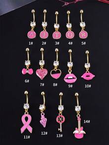 1件装甜美粉色肚脐环，不锈钢粉色情人节肚脐饰品，金色肚脐穿刺饰品，垂坠式肚脐环，肚脐钉，肚脐饰品，女士女孩日常派对佩戴情人节礼物 - 粉色 - 查看 5