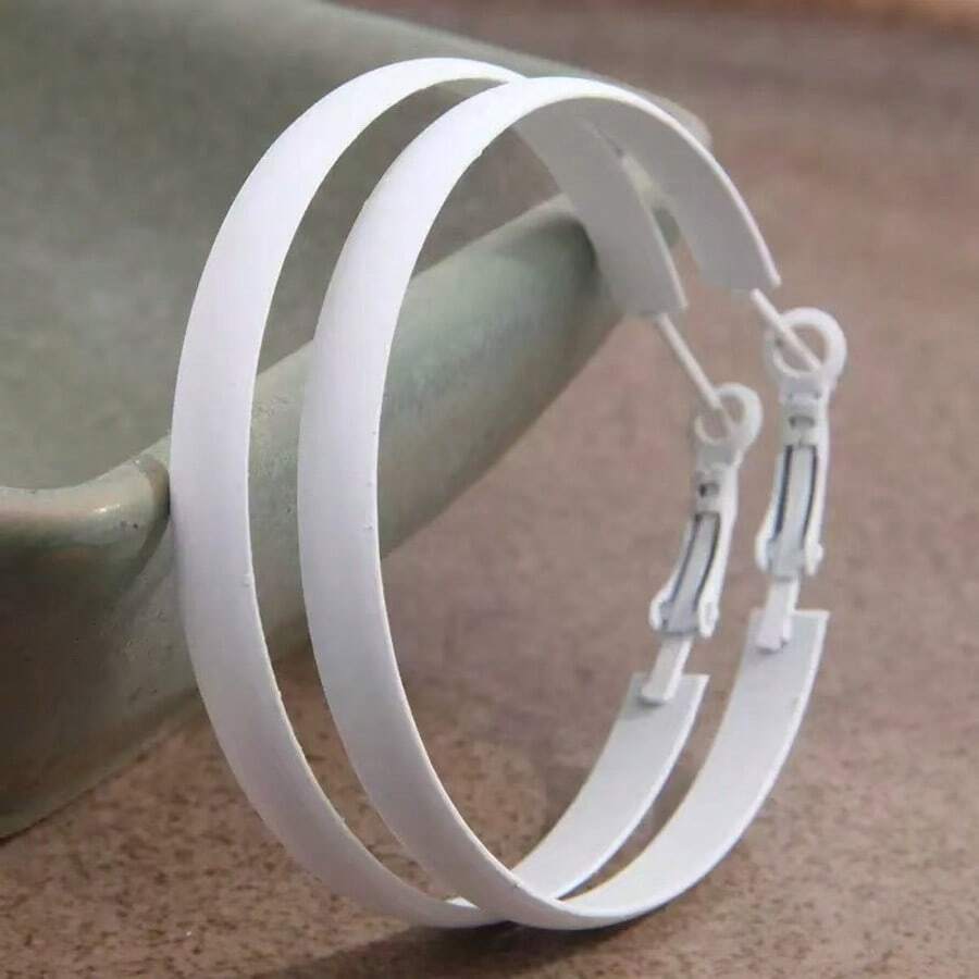 1 Pair Fashionable Glossy Neon Color Hoop Earrings, Suitable For Women's Daily Wear - One Size - View 1