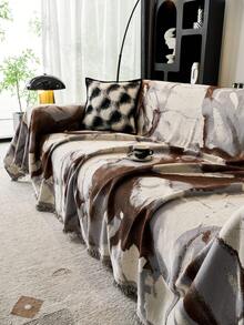 1pc Polyester Fabric Graffiti Pattern Sofa Cover Blanket, Pet-Friendly, Anti-Scratch, Non-Slip Sofa Protector, Machine Washable, For Bedroom, Office And Home Decor, All Season - Khaki - View 6