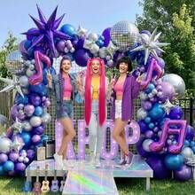 120pcs K-Pop Concert-Themed Balloon Arch Set, Includes Disco, Exploding Star, Musical Note Foil Balloons, And Latex Balloons In Various Colors. Perfect For Birthday Parties, Bachelor/Bachelorette Parties, And Music Hunter K-Pop Themed Parties. - Multicolor - View 4