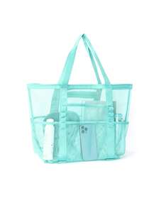 Túi đi biển lưới polyester rỗng, dung tích lớn, túi đựng đồ giặt du lịch, túi đựng đồ bơi, túi đi biển lưới tối giản, quà tặng Ngày của Mẹ cho mẹ. - Màu xanh Bạc hà - Xem 4