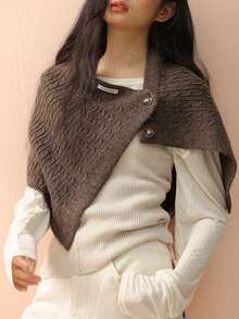 1pc Multi-Functional Shawl Chic Brown Black Cable-Knit Button-Accent Shawl Wrap All Season Winter Fall Warm Daily Life Evening Party Travel Gift Accessories - Multicolor - View 9