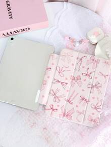 1pc Cute Pink Bowknot Painted Tablet Case, Compatible With IPad 10th/11th/10.2/10.5/Air4/Air5/10.9/Pro11/Air 11-In.(M2)-2024/Pro 11-In.(M4)-2024/IPad Air 11-Inch (M3) 2025/IPad (A16) 11 Inch 11th Generation 2025, Mini6/Mini7/Air1/Air2/9.7, Tab A8 10.5 Inch 2022, Includes Pen Slot, Tri-Fold Stand, Magnetic Sleep/Wake, Adorable/Elegant/Creative - Multicolor - View 6