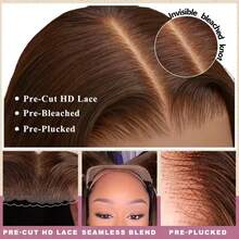 Wear And Go Glueless Wigs Human Blended Hair Pre Plucked Pre Cut 5*5 13*4 13*6 HD Lace Closure Wigs Human Frontal Hair For Women Pre Bleached Knots 200% Density Body Wave 4# Chocolate Dark Brown Wig - Brown - View 4