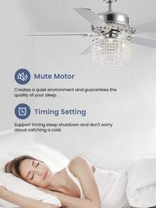 SILJOY 52 Inch Modern Crystal Ceiling Fan With Lights And Remote, Elegant Reversible Chandelier Fan Light KIt Fandelier With 5 Wooden Blades For Bedroom Living Room Dining Room - 52''-tròn - Xem 5