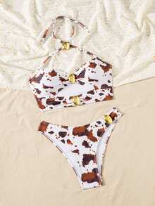 Women's Tie-Dye Hollow Out Design Halter Bikini Two Pieces Set, Elegant Beach Wear For All Seasons - Multicolor - View 7