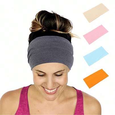 1 pieza Diadema elástica ancha de unicolor unisex para yoga, ejercicio, running, ciclismo y deportes al aire libre