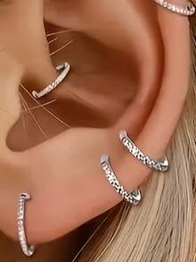 钛金属防过敏耳环、鼻环、唇环，适用于耳软骨、耳屏、耳垂、耳廓、耳甲腔等穿孔部位，镶嵌5A级立方氧化锆，尺寸6毫米/8毫米/10毫米 - 金色/银色 - 環形穿刺 - 查看 5