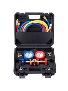 AC Gauge Set - 3 Way AC Manifold Gauge Set For R134A R22 R12 R502 Refrigerant, Freon Gauges With 5ft Hoses, Couplers, Can Tap Works On Car Auto Freon Charging And Evacuation - Multicolor - View 9
