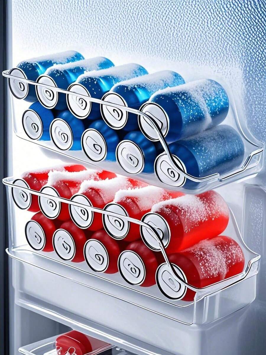 厨房罐头收纳架，适用于食品储藏室、冰箱和冷冻室，可收纳食品和汤罐，透明可堆叠罐头分配器，厨房配件 - 彩色 - 查看 1