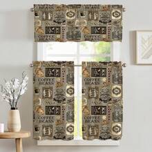 3pcs Coffee Themed Linen Curtains, 2D Flat Design, Suitable For Kitchen, Cafe - Multicolor - View 6