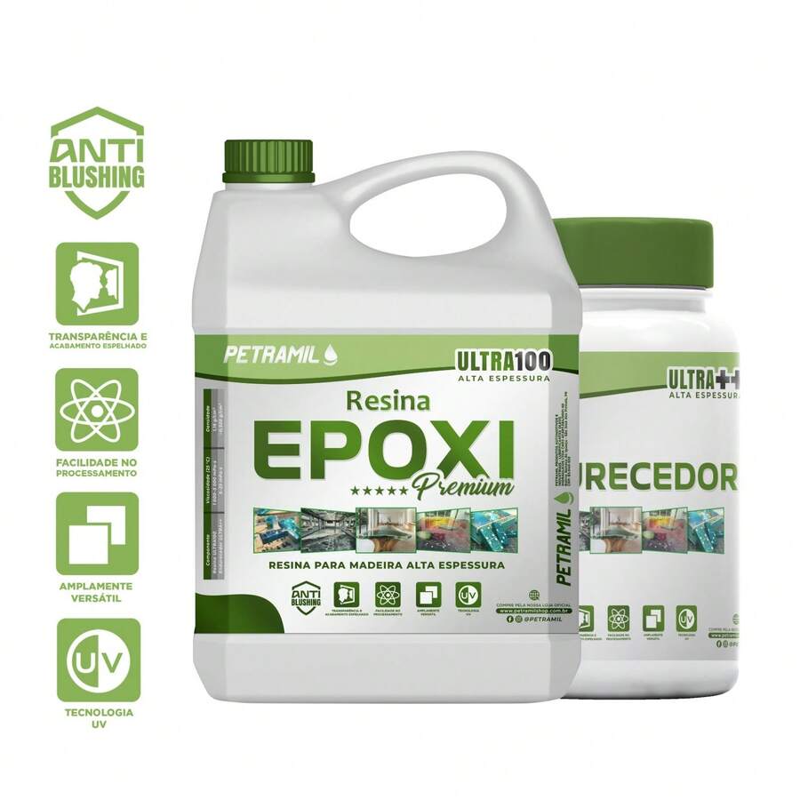 Resina Epóxi PETRAMIL ( Madeira de Alta Espessura ) 7,5kg ¨Premium¨ UV e Anti-Blushing Cod.06 - cristal - Visão 1