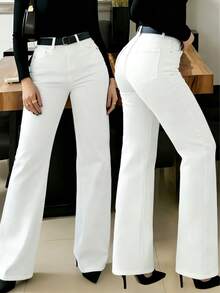 Nouveaux jeans droits pour femmes, jeans décontractés style rue à coupe ample et décontractée, pantalon en jean et vêtements pour femmes blancs printemps - Blanc - Voir 7