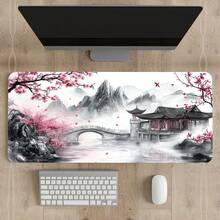 粉色樱花游戏鼠标垫 XL 樱花塔山景观加长型桌面垫 大号鼠标垫 橡胶底座 缝边长款桌面垫 电脑游戏玩家专用 - 彩色 - 查看 8