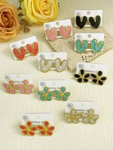 福袋 - 色彩缤纷的精致贝壳耳环，滴油几何心形耳环，耐用珐琅彩色耳环，百搭个性耳环，适合女性佩戴，可用于婚礼、派对、嘉年华、圣诞节、情人节、母亲节等场合，也适合日常佩戴和聚会。 - 彩色 - 查看 4