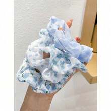 6pcs Blue Scrunchie Hair Ties, Fresh Korean Fashion Fabric Hair Ties Hair Scrunchies (The Tray In The Picture Is For Photography Purposes Only, The Actual Packaging Will Be As Per The Product) Scrunchy Hair Ties - 彩色 - 查看 4