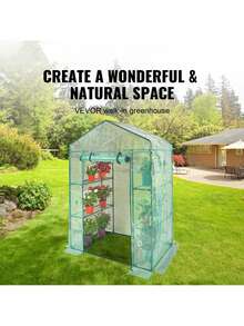 Invernadero portátil de 140 x 74 x 203 cm con estantes, cubierta de polietileno de alta resistencia, puerta enrollable con cremallera y estructura de acero. Se instala en minutos. Ideal para plantar y almacenar. - Verde - Ver 2