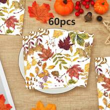 20张/40张/60张装，秋叶图案餐巾纸，枫叶纹，双层纸巾，秋季一次性餐巾纸，秋叶午餐晚餐餐巾纸，适用于感恩节、秋收节及其他家庭厨房派对用品，6.5 x 6.5英寸 - 彩色 - 查看 8