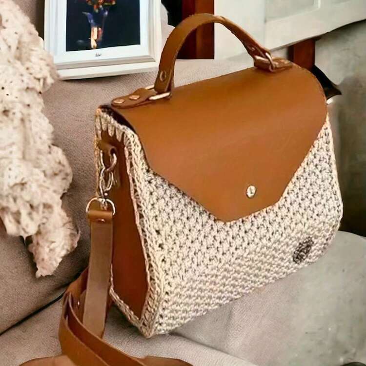 5pcs Crochet Bag DIY Kit, Tote Bag Making Tools, Square Tote Bag, Brown, Black, DIY Crochet Bag Supplies, Handmade Woven Bag, Includes Cover + Strap + Side Panels, Easy To Make, Women Tote Bag DIY, Bag Making Accessories, Holiday Gift, Christmas Gift, Thanksgiving Gift - A - View 8