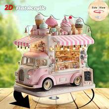 2D flach - einteiliges rotierendes Acryl Tischdekoration, zeigt einen süßen rosa und weißen Eiswagen, perfekt um einen verspielten Touch zur Heim- oder Bürodekoration hinzuzufügen - Verschiedenfarbig - Übersicht 8