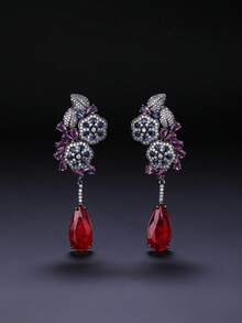 一对奢华珠宝风格长款垂坠耳环，镶嵌立方氧化锆，时尚水滴形垂坠耳环，适合搭配晚礼服，生日/节日礼物 - 垂墜式耳環 - 查看 12