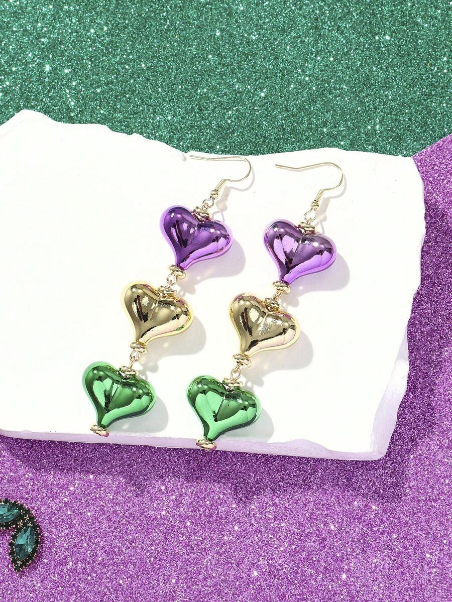 一对狂欢节手工亚克力心形串珠UV电镀彩色球形耳环，适合女性女孩佩戴，可作为珠宝礼物。 - 彩色 - 查看 1