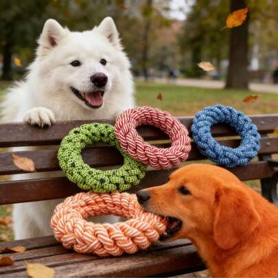 Kraftig knuten hundleksak med anti-tuggmotstånd | För medelstora och stora hundar, hållbar interaktiv tuggleksak med starkt bettmotstånd, lämplig för dragkamp och sololek, långvarig tvinnad repring