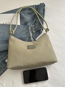 Women's Casual Large Capacity Crease Striped Fresh 2025 New Summer Stylish Commute Solid Color Shoulder Underarm Handbag - Green - View 9